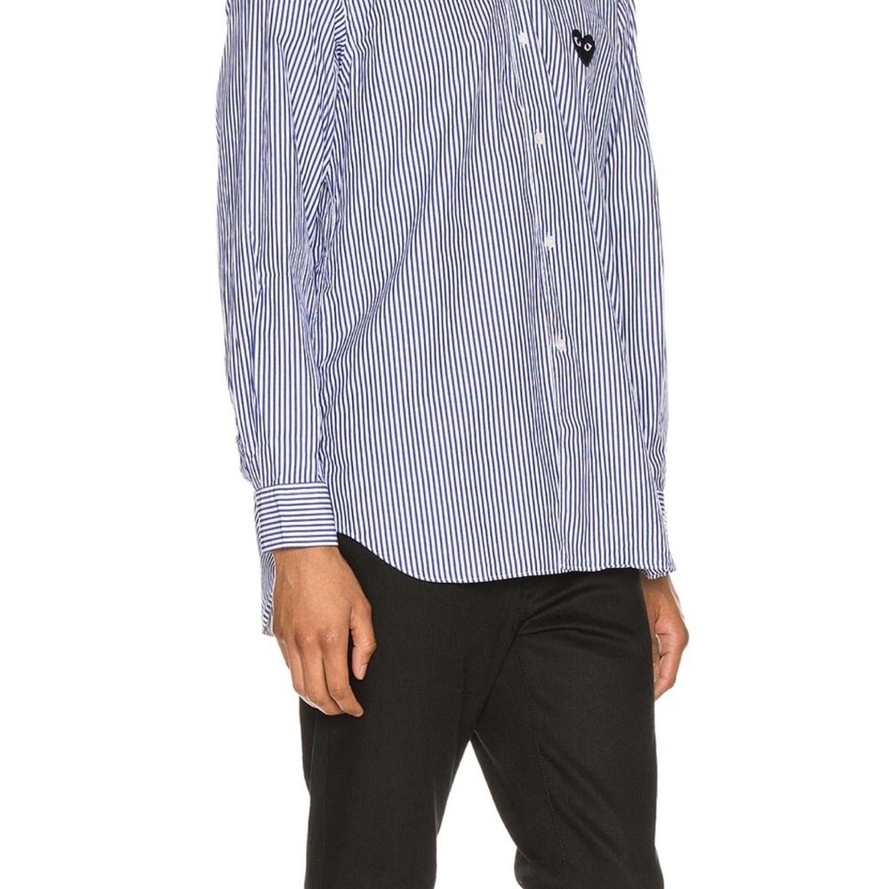 Comme des Garcons Navy Striped Shirt with Heart Patch
